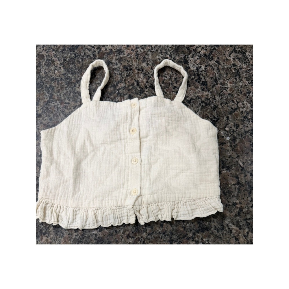 HM Adorables Girls Cream Cotton Gauze Ruffle Button Front Camisole Top Size 6-7Y